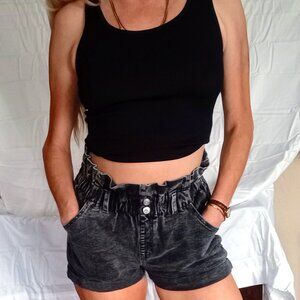 Wild Fable Women's Size 6 High Rise Pull-On Paper Bag Black Denim Cuffed Shorts